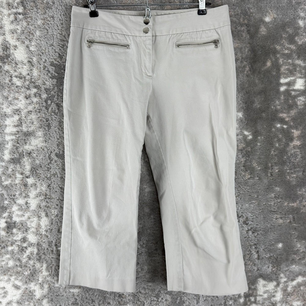 Alfani Petite Size 10P Stretch Cropped Capri Minimalist Pants Gray Snap Button